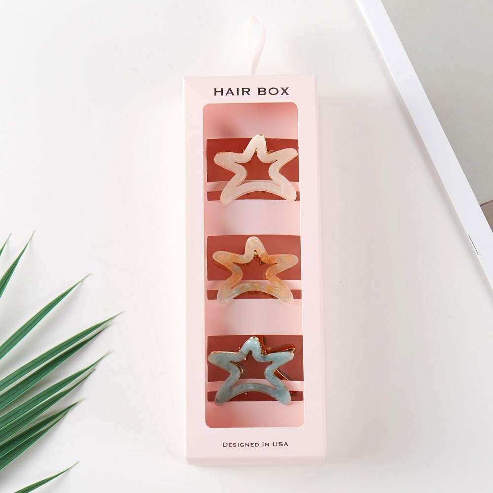 Set Of Three Marbled Acetate Star Claw Hair Clips - Gift Box Included - Approximately 1.25" L view 2