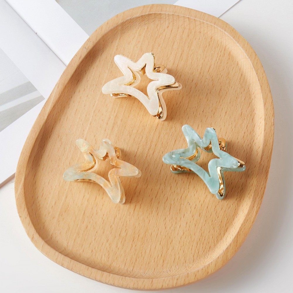 Set Of Three Marbled Acetate Star Claw Hair Clips - Gift Box Included - Approximately 1.25" L view 4