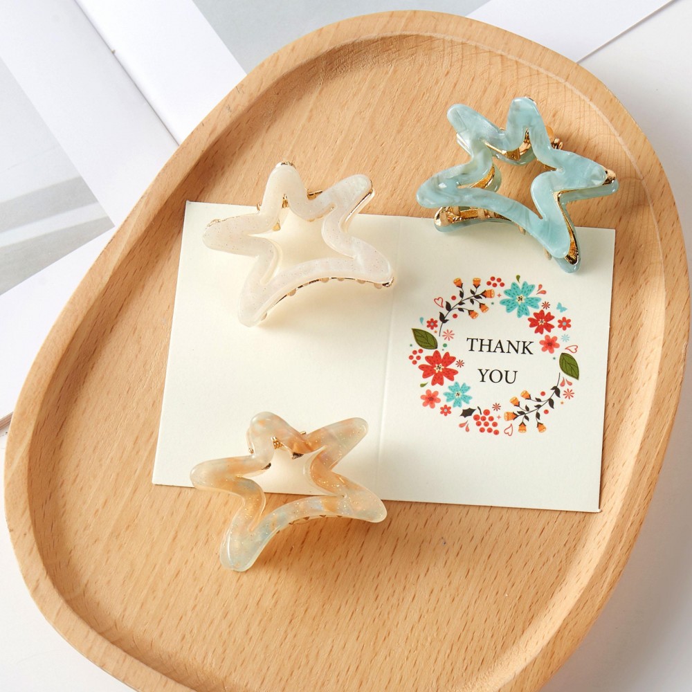 Set Of Three Marbled Acetate Star Claw Hair Clips - Gift Box Included - Approximately 1.25" L view 6