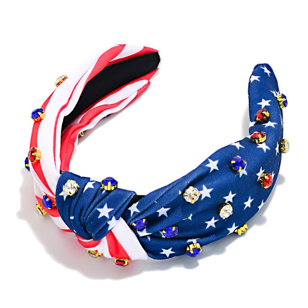 Rhinestone Studded Americana Knotted Headband - One Size Fits Most view 2