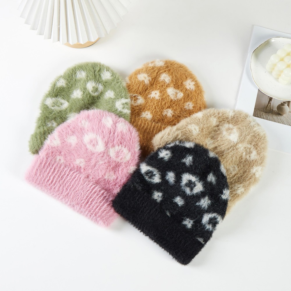 Soft Knit Fuzzy Flower Beanie - One Size Fits Most - 100% Polyester view 4