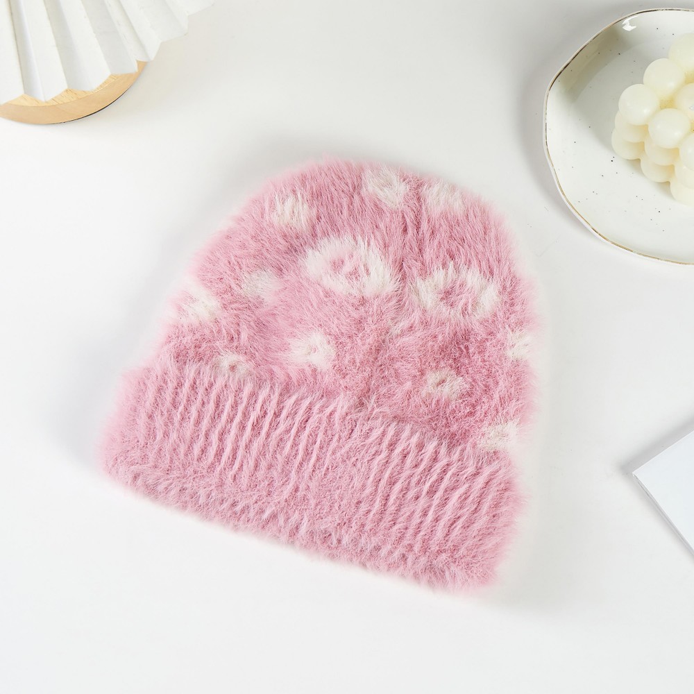 Soft Knit Fuzzy Flower Beanie - One Size Fits Most - 100% Polyester view 2