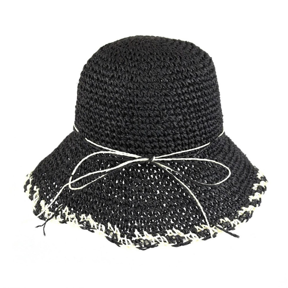 Straw Bucket Hat With Moldable Brim & Straw Bow Detail - One Size Fits Most - 100% Paper - Brim 3.25" L view 2