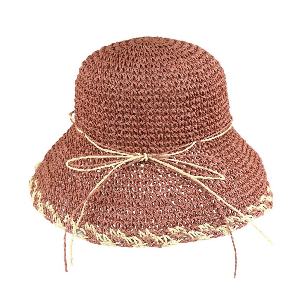 Straw Bucket Hat With Moldable Brim & Straw Bow Detail - One Size Fits Most - 100% Paper - Brim 3.25" L view 2