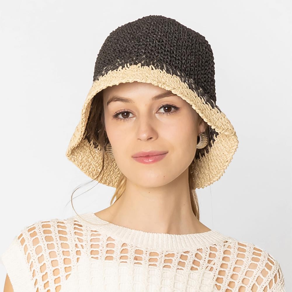Do Everything In Love Two Tone Woven Straw Bucket Hat - One Size Fits Most - 100% Paper view 2
