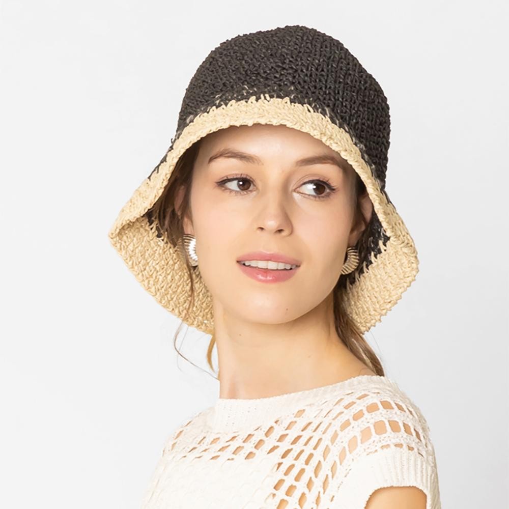 Do Everything In Love Two Tone Woven Straw Bucket Hat - One Size Fits Most - 100% Paper view 4