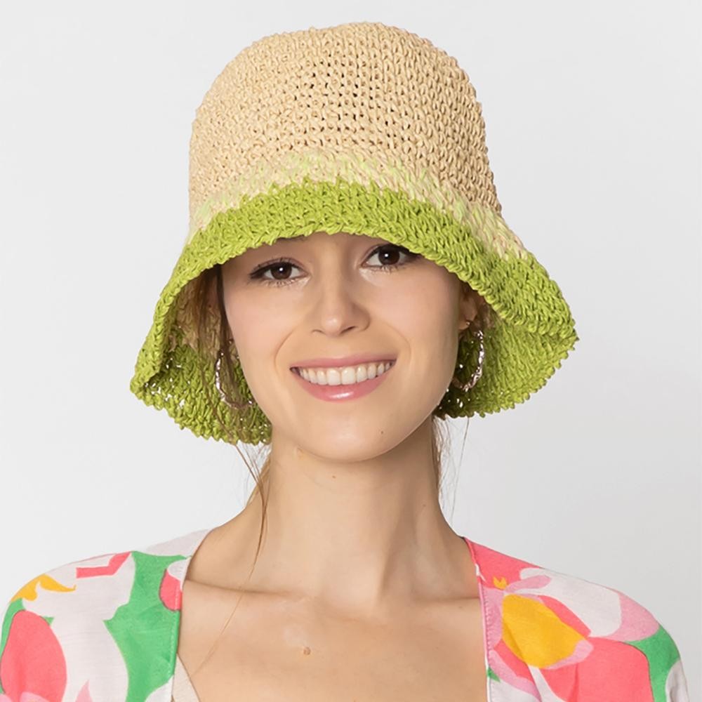 Do Everything In Love Two Tone Woven Straw Bucket Hat - One Size Fits Most - 100% Paper view 2