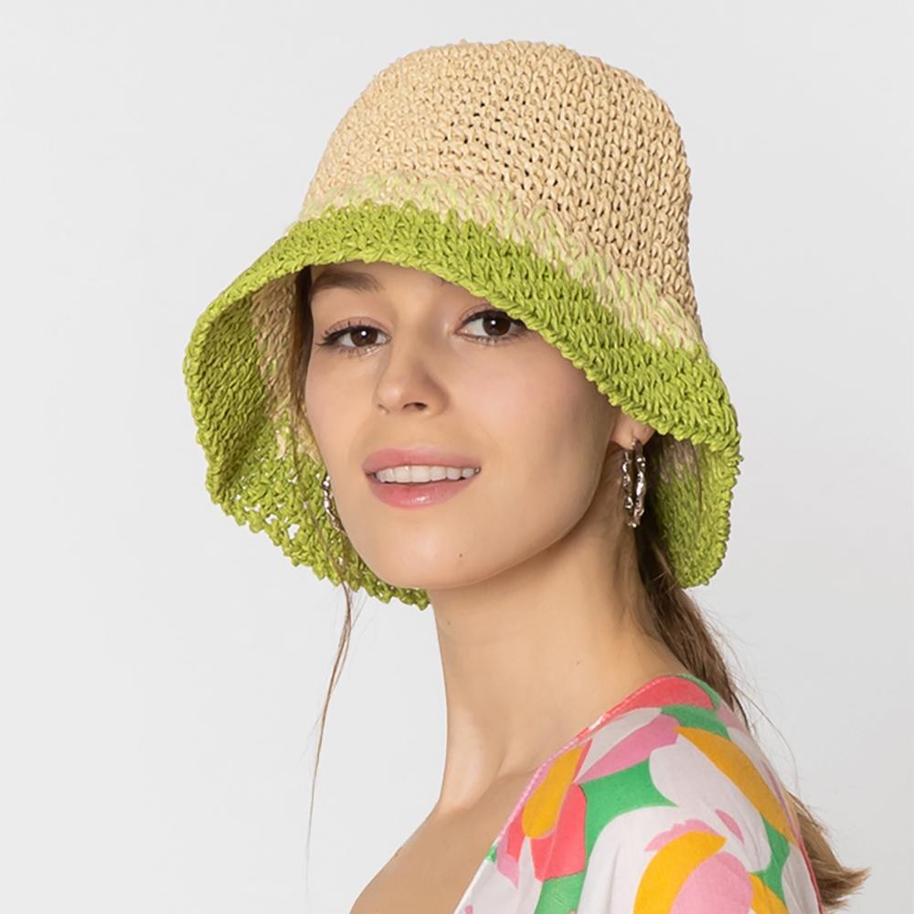 Do Everything In Love Two Tone Woven Straw Bucket Hat - One Size Fits Most - 100% Paper view 4