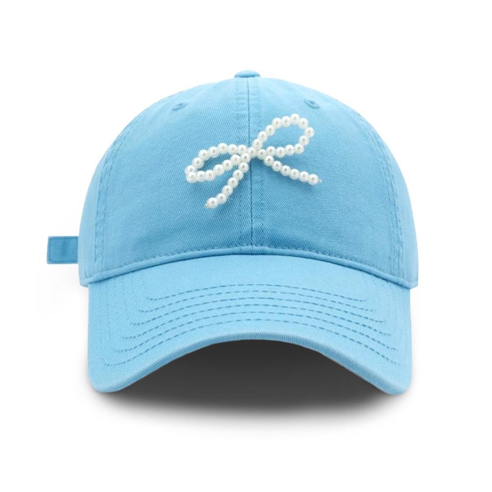 Pearl Beaded Bow Baseball Cap - One Size Fits Most - Slide Buckle Adjustment - 100% Cotton view 2