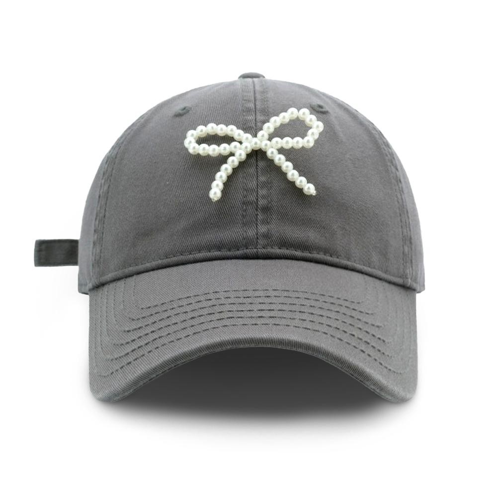 Pearl Beaded Bow Baseball Cap - One Size Fits Most - Slide Buckle Adjustment - 100% Cotton view 2