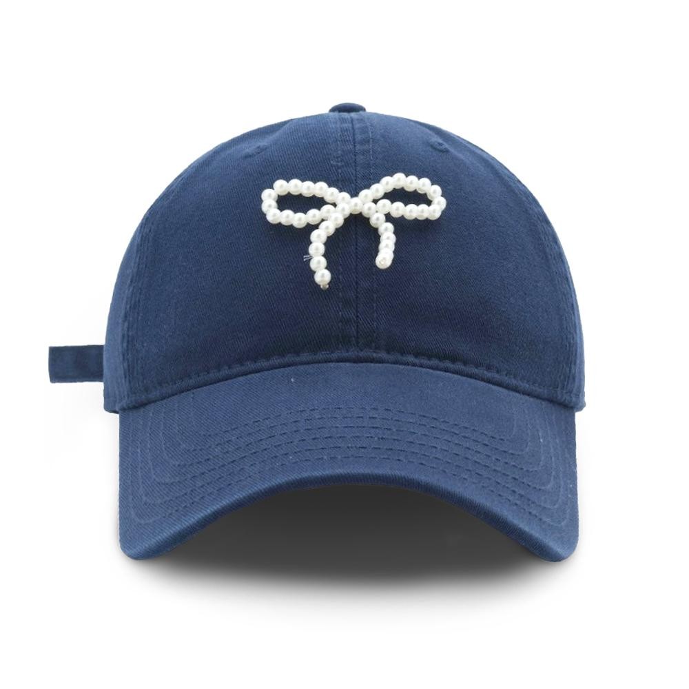 Pearl Beaded Bow Baseball Cap - One Size Fits Most - Slide Buckle Adjustment - 100% Cotton view 2