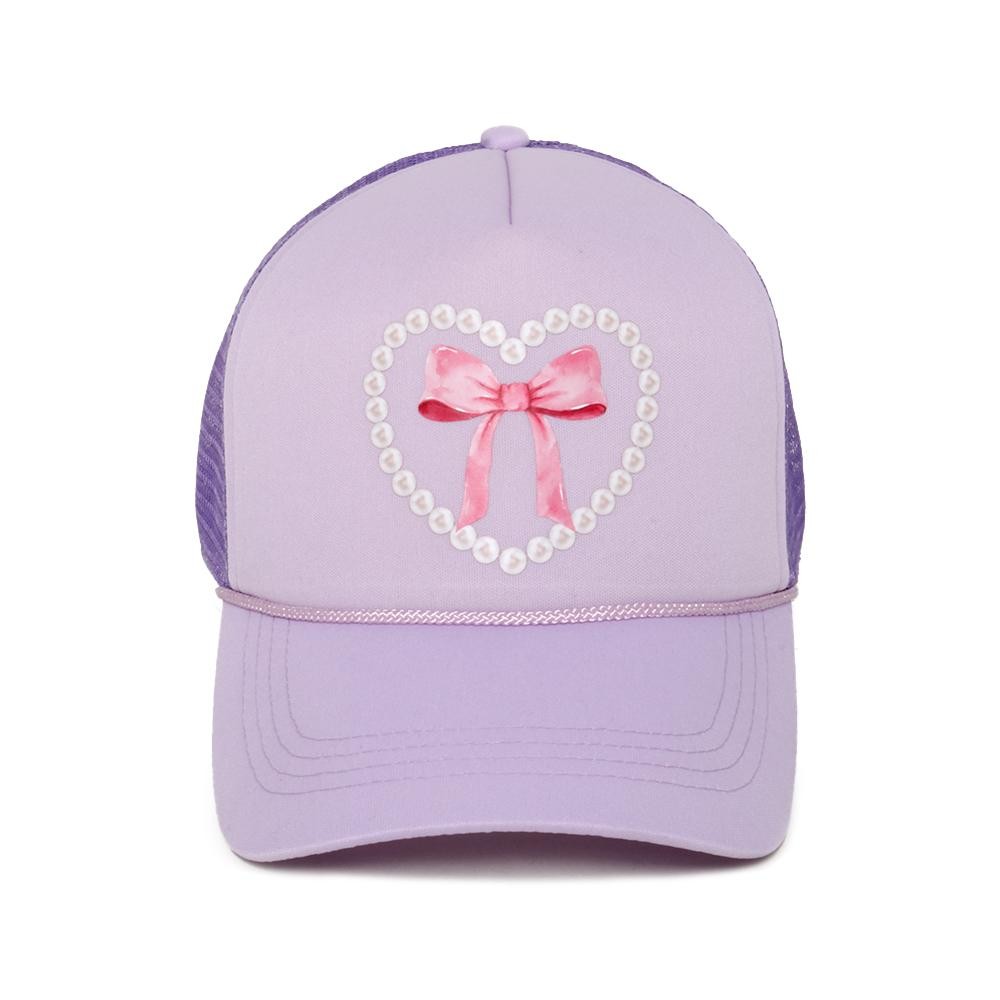 Pearl Heart Bow Trucker Baseball Cap - One Size Fits Most - Adjustable Snap Back - 100% Polyester view 2