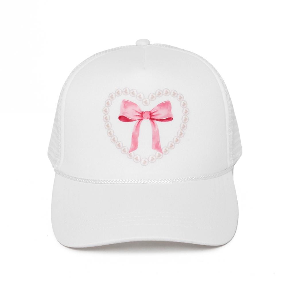 Pearl Heart Bow Trucker Baseball Cap - One Size Fits Most - Adjustable Snap Back - 100% Polyester view 2