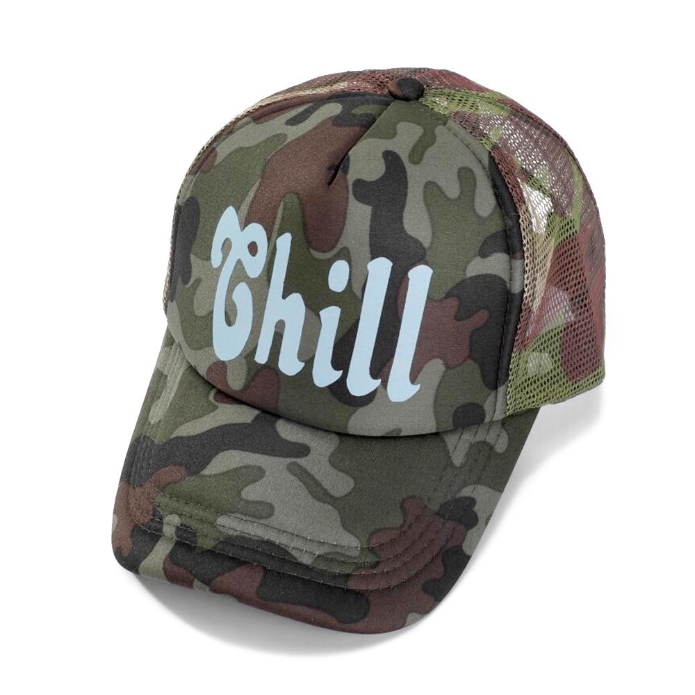 Script "Chill" Trucker Baseball Cap - One Size Fits Most - Adjustable Snap Back - 100% Polyester view 2