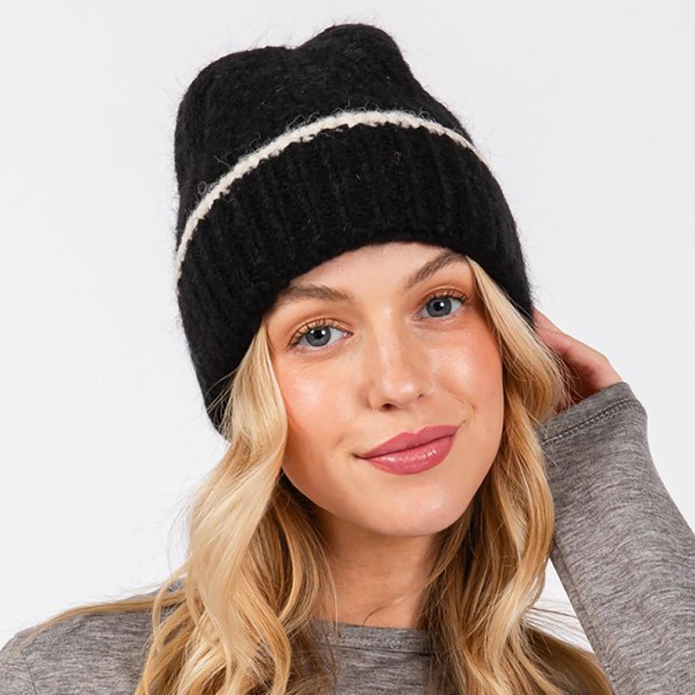 Knit Cuffed Beanie - One Size Fits Most - 70% Acrylic 20% Nylon 10% Wool view 2