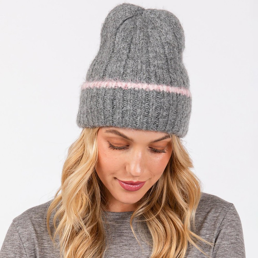 Knit Cuffed Beanie - One Size Fits Most - 70% Acrylic 20% Nylon 10% Wool view 2