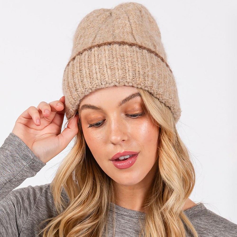 Knit Cuffed Beanie - One Size Fits Most - 70% Acrylic 20% Nylon 10% Wool view 2