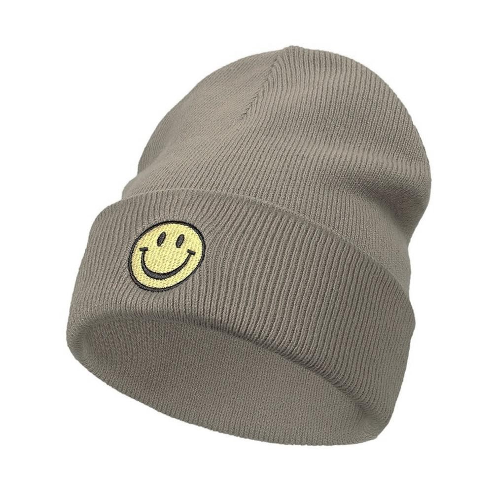 Happy Face Chenille Patch Cuffed Knit Beanie - One Size Fits Most - 100% Acrylic view 2