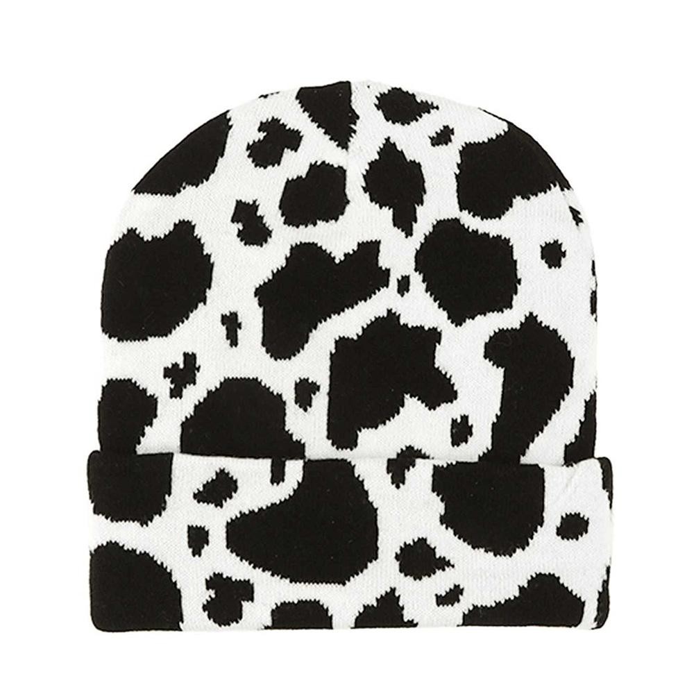 Cow Print Knit Beanie - One Size Fits Most - 100% Acrylic view 6