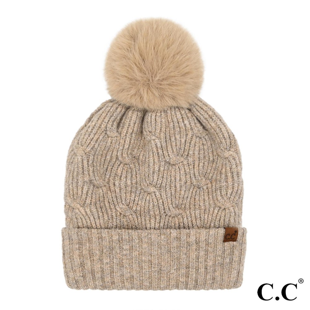C.C HTE0102 Chain Link Knitted Pom Beanie - One Size Fits Most - 69% Polyester / 23% Acrylic / 6% Wool / 2% Spandex view 2