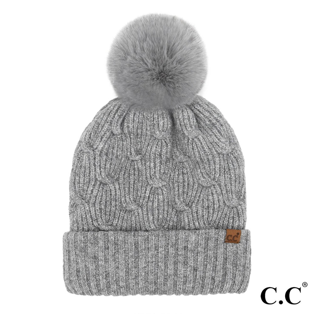 C.C HTE0102 Chain Link Knitted Pom Beanie - One Size Fits Most - 69% Polyester / 23% Acrylic / 6% Wool / 2% Spandex view 2