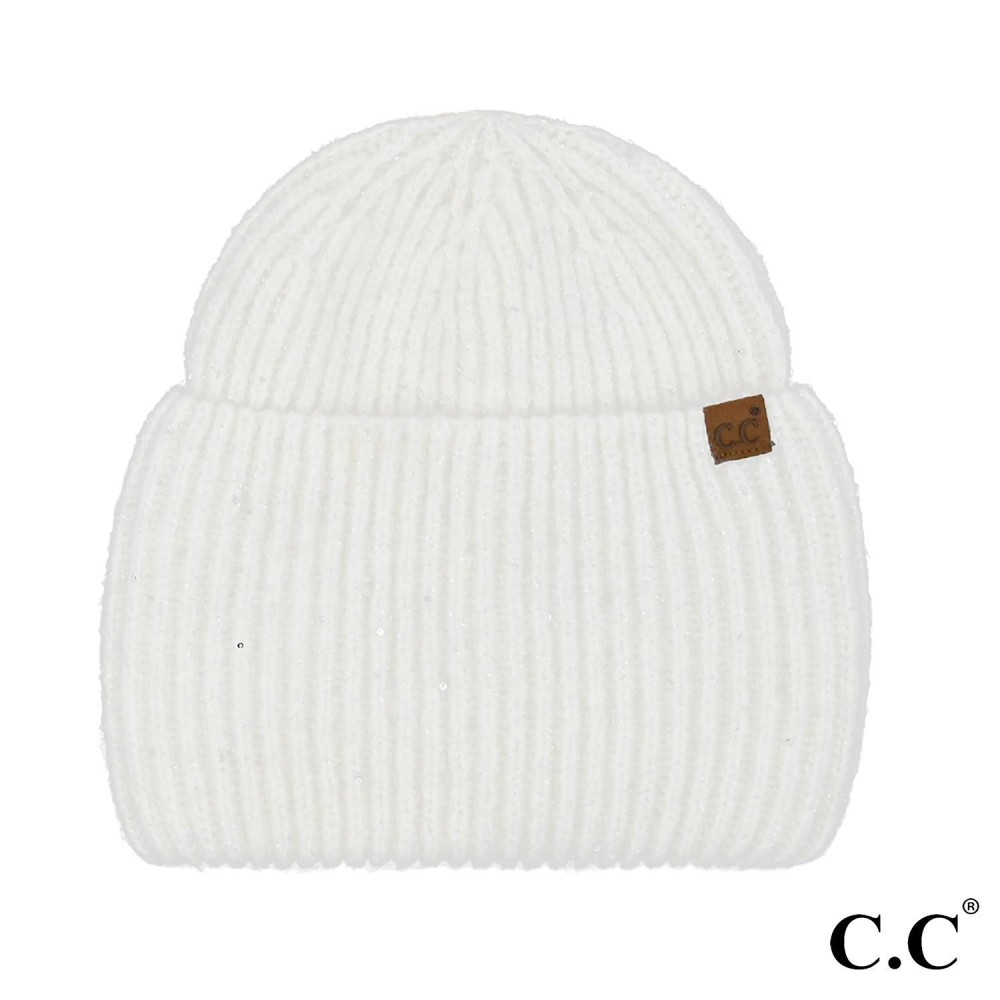 C.C HTE0104 Wide Cuff Metallic Sequin Beanie - One Size Fits Most - 50% Acrylic / 40% Polyester / 10% Rabbit Hair view 2