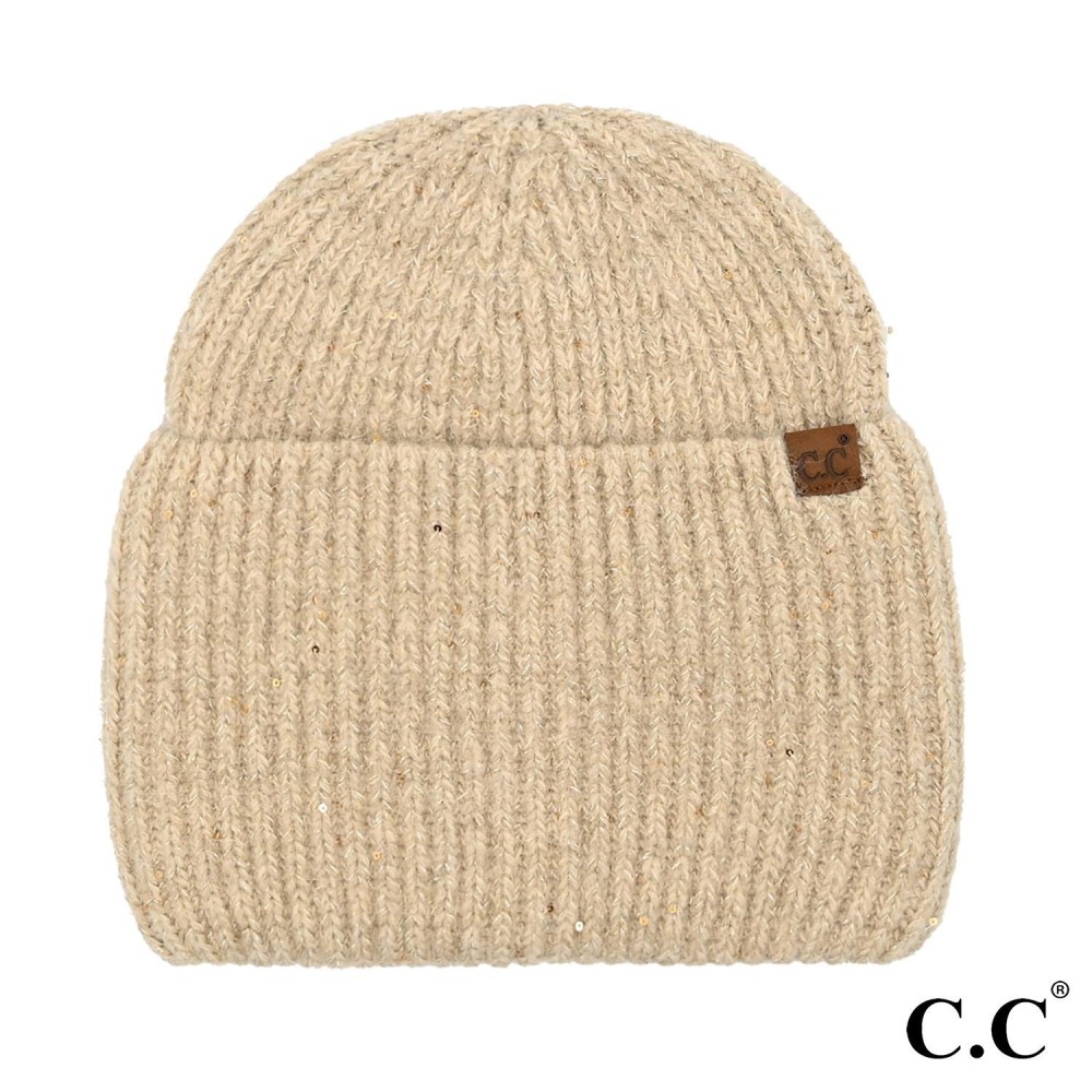 C.C HTE0104 Wide Cuff Metallic Sequin Beanie - One Size Fits Most - 50% Acrylic / 40% Polyester / 10% Rabbit Hair view 2
