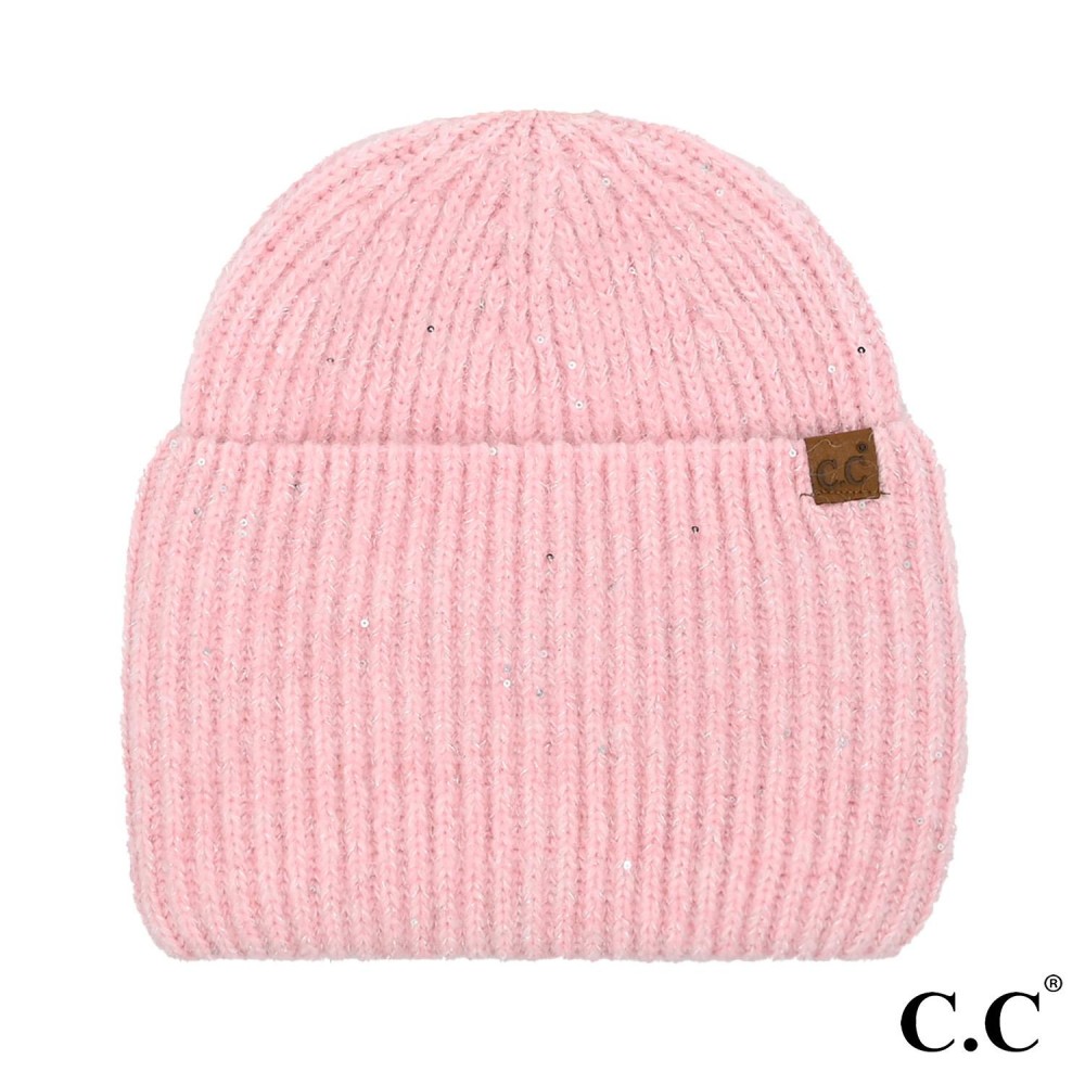 C.C HTE0104 Wide Cuff Metallic Sequin Beanie - One Size Fits Most - 50% Acrylic / 40% Polyester / 10% Rabbit Hair view 2
