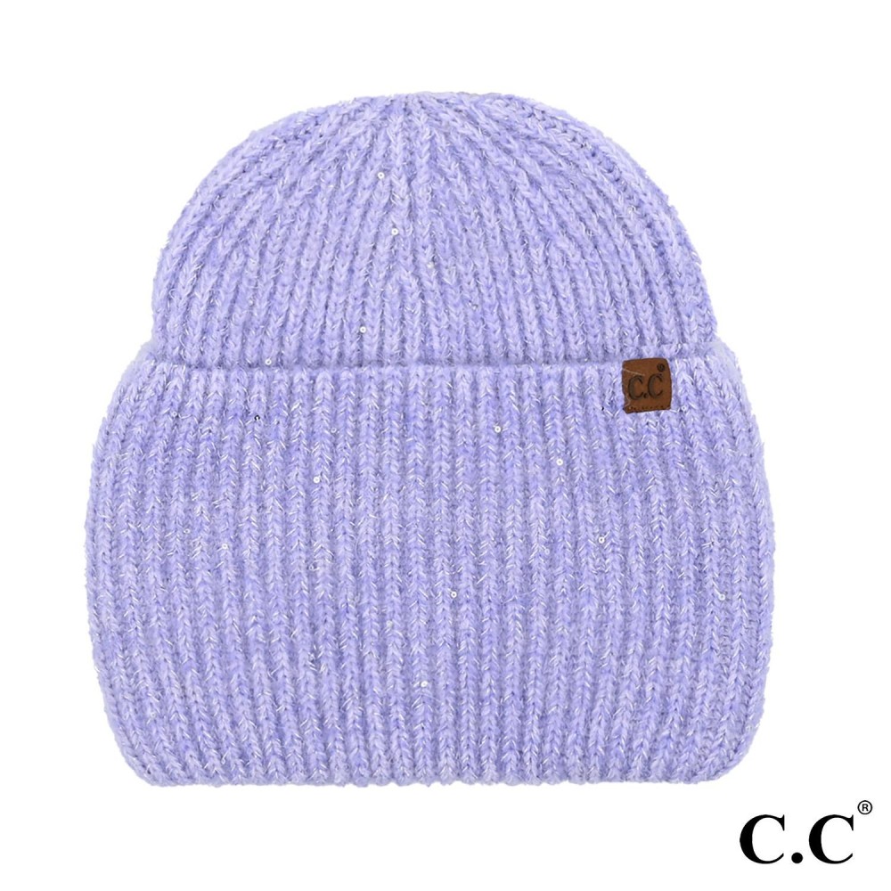 C.C HTE0104 Wide Cuff Metallic Sequin Beanie - One Size Fits Most - 50% Acrylic / 40% Polyester / 10% Rabbit Hair view 2