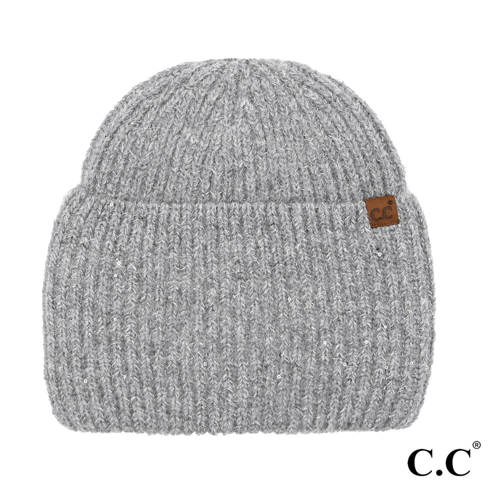 C.C HTE0104 Wide Cuff Metallic Sequin Beanie - One Size Fits Most - 50% Acrylic / 40% Polyester / 10% Rabbit Hair view 2