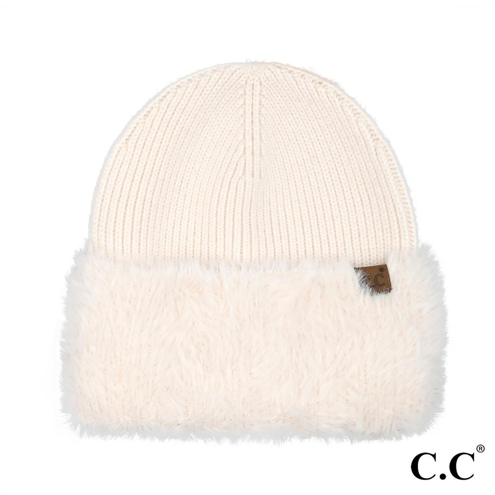 C.C HTE0105 Knit Faux Fur Cuff Beanie - One Size Fits Most - Body: 52% Acrylic / 27% Polyester / 21 % Nylon - Cuff: 100% Nylon view 2