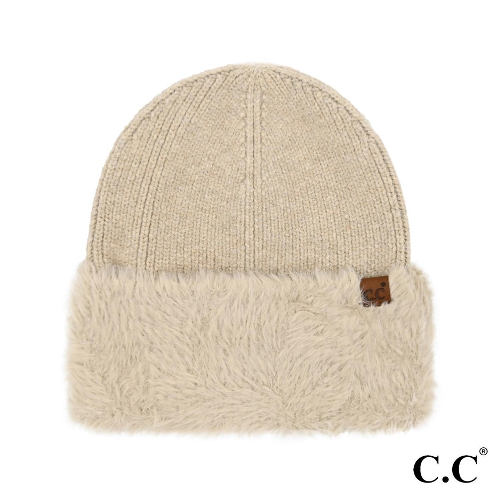 C.C HTE0105 Knit Faux Fur Cuff Beanie - One Size Fits Most - Body: 52% Acrylic / 27% Polyester / 21 % Nylon - Cuff: 100% Nylon view 2