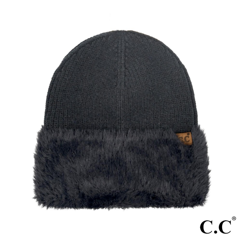 C.C HTE0105 Knit Faux Fur Cuff Beanie - One Size Fits Most - Body: 52% Acrylic / 27% Polyester / 21 % Nylon - Cuff: 100% Nylon view 2