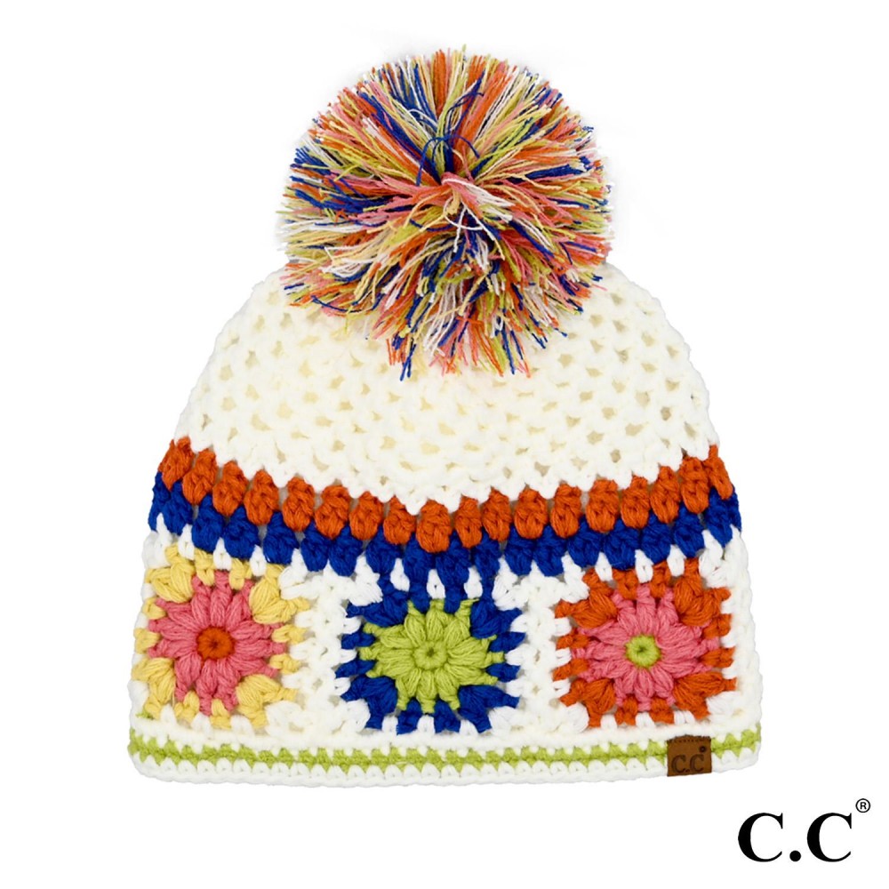 C.C HTE0115 Hand Made Crochet Pom Beanie - 100% Acrylic - One Size Fits Most view 2