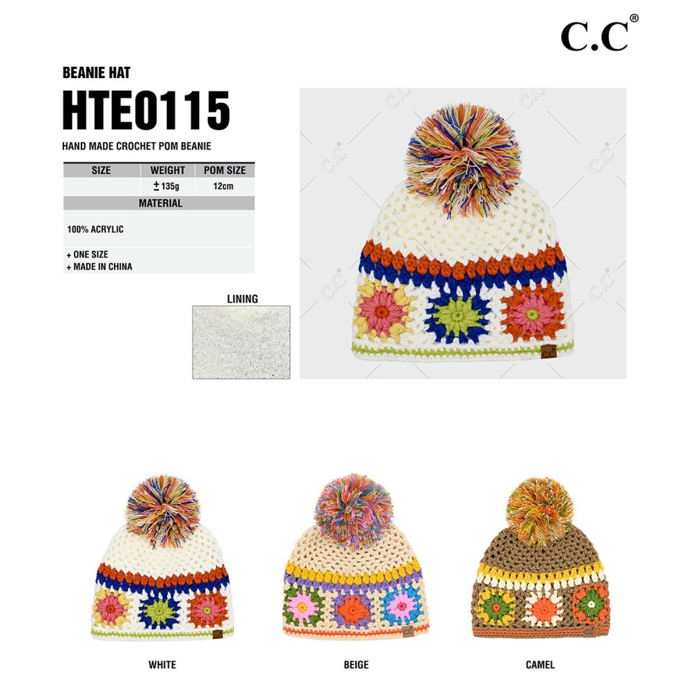 C.C HTE0115 Hand Made Crochet Pom Beanie - 100% Acrylic - One Size Fits Most view 4