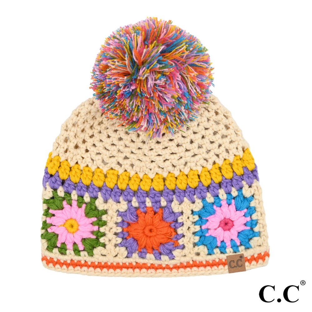 C.C HTE0115 Hand Made Crochet Pom Beanie - 100% Acrylic - One Size Fits Most view 2