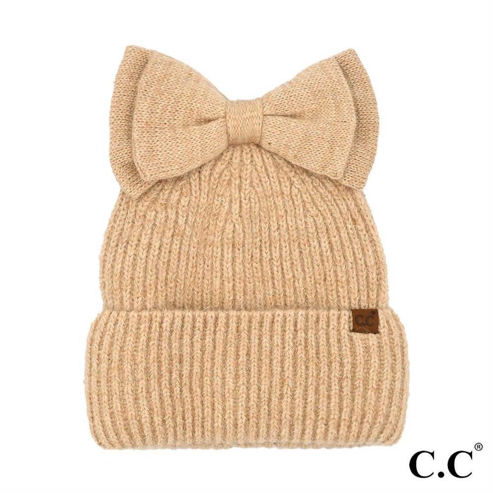 C.C MBE0104 Messy Bun Bow Beanie With Sequins - One Size - 50% Acrylic / 40% Polyester / 10% Rabbit Hair view 2