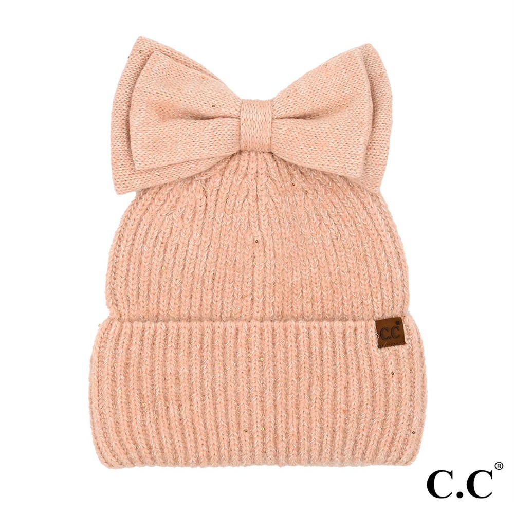 C.C MBE0104 Messy Bun Bow Beanie With Sequins - One Size - 50% Acrylic / 40% Polyester / 10% Rabbit Hair view 2