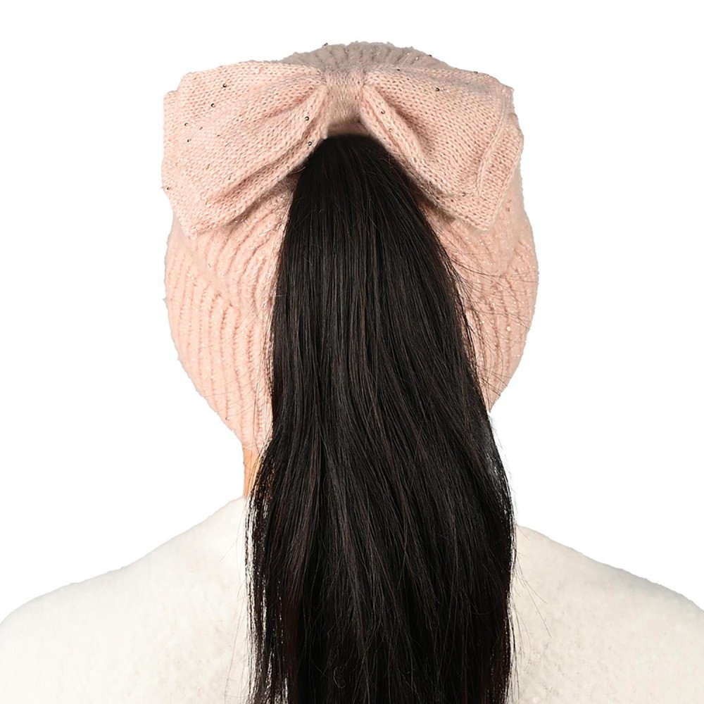 C.C MBE0104 Messy Bun Bow Beanie With Sequins - One Size - 50% Acrylic / 40% Polyester / 10% Rabbit Hair view 4