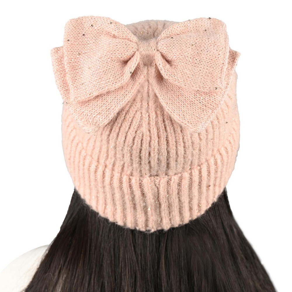 C.C MBE0104 Messy Bun Bow Beanie With Sequins - One Size - 50% Acrylic / 40% Polyester / 10% Rabbit Hair view 6