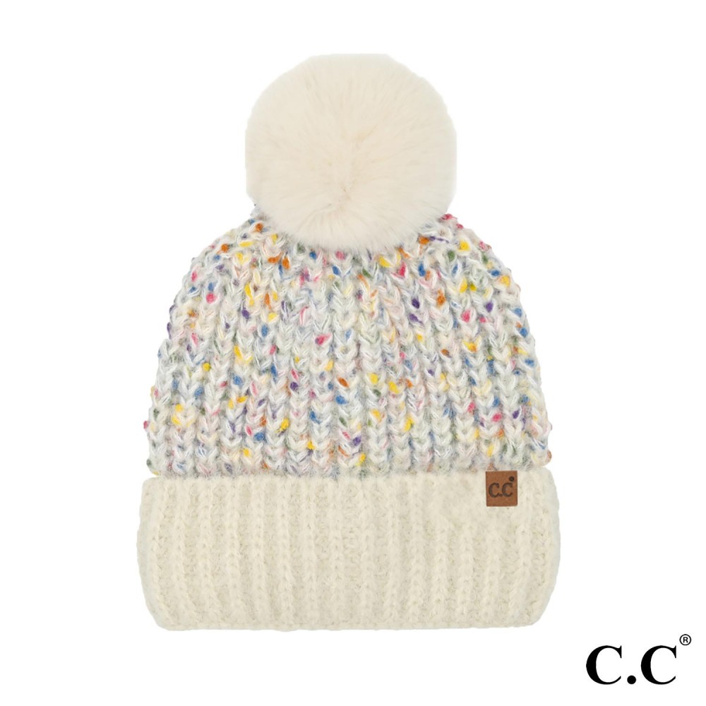 C.C HTC0083 Confetti Pom Beanie - One Size Fits Most - Beanie: 40% Recycled Polyester / 33% Polyester / 22% Nylon / 4% Wool / 1% Spandex - Pom: 100% Faux Fur view 2