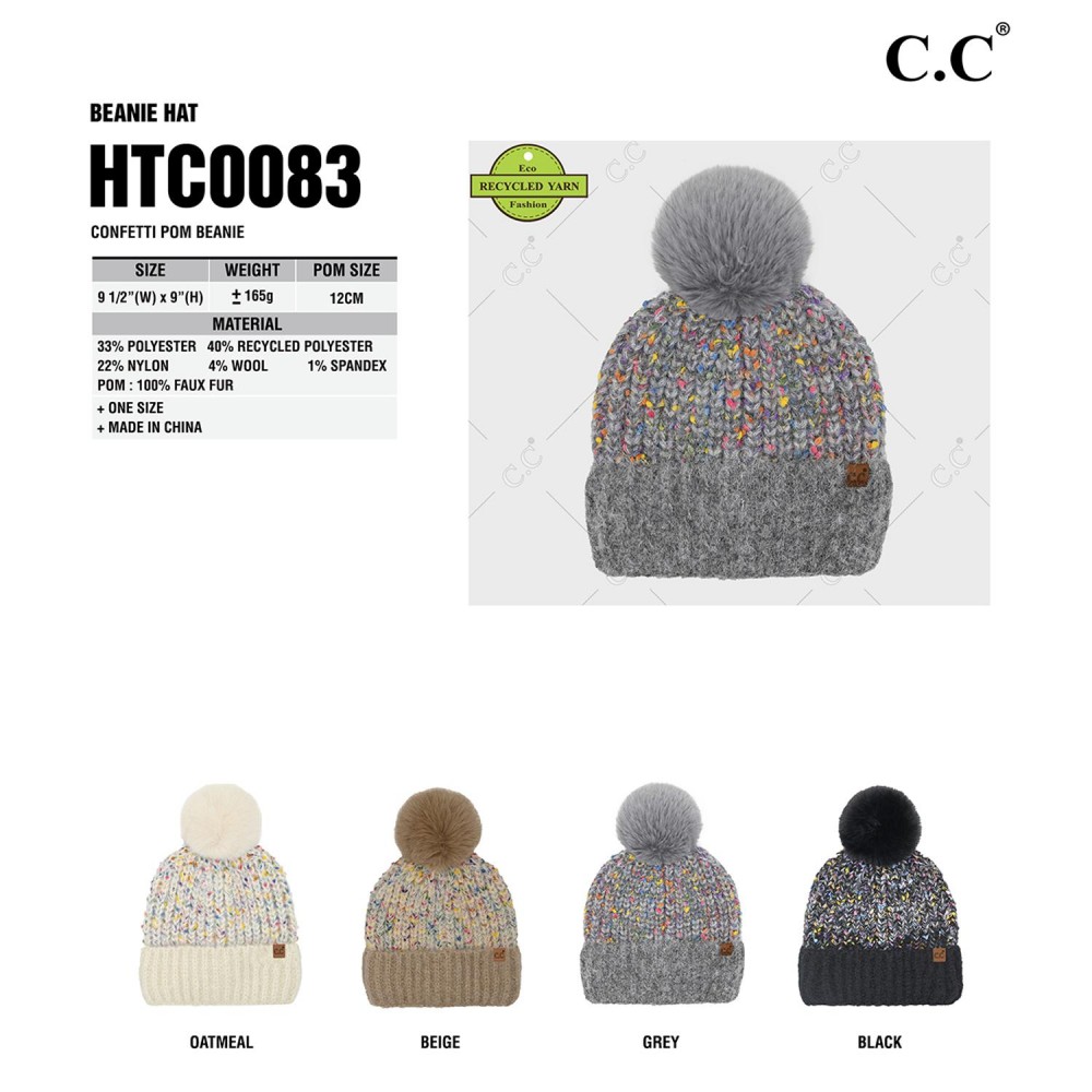 C.C HTC0083 Confetti Pom Beanie - One Size Fits Most - Beanie: 40% Recycled Polyester / 33% Polyester / 22% Nylon / 4% Wool / 1% Spandex - Pom: 100% Faux Fur view 4