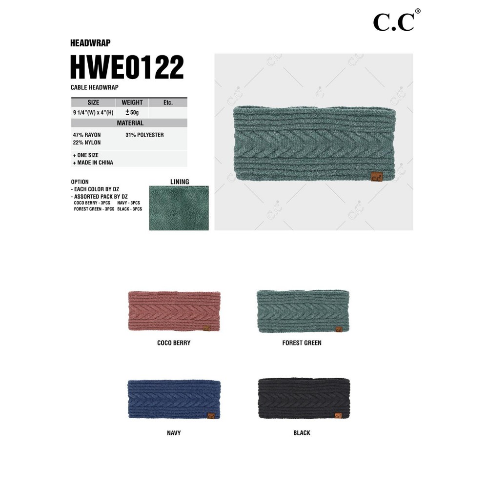 C.C HWE0122 Cable Headwrap - One Size Fits Most - 47% Rayon / 31% Polyester / 22% Nylon view 4