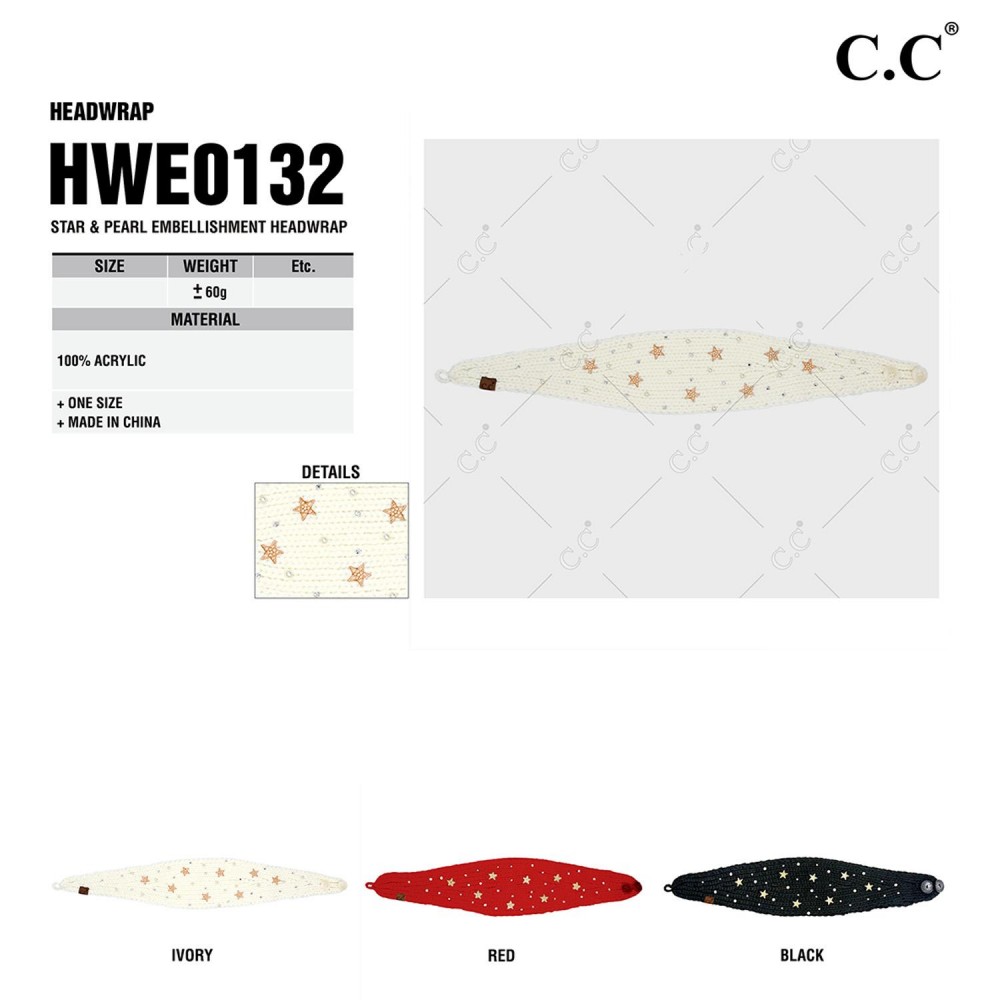 C.C HWE0132 Star & Pearl Embellishment Headwrap - One Size Fits Most - 100% Acrylic view 4