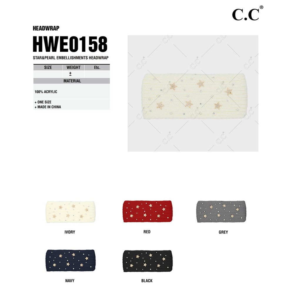 C.C HWE0158 Star & Pearl Embellishments Headwrap - One size fits most - 100% Acrylic view 4