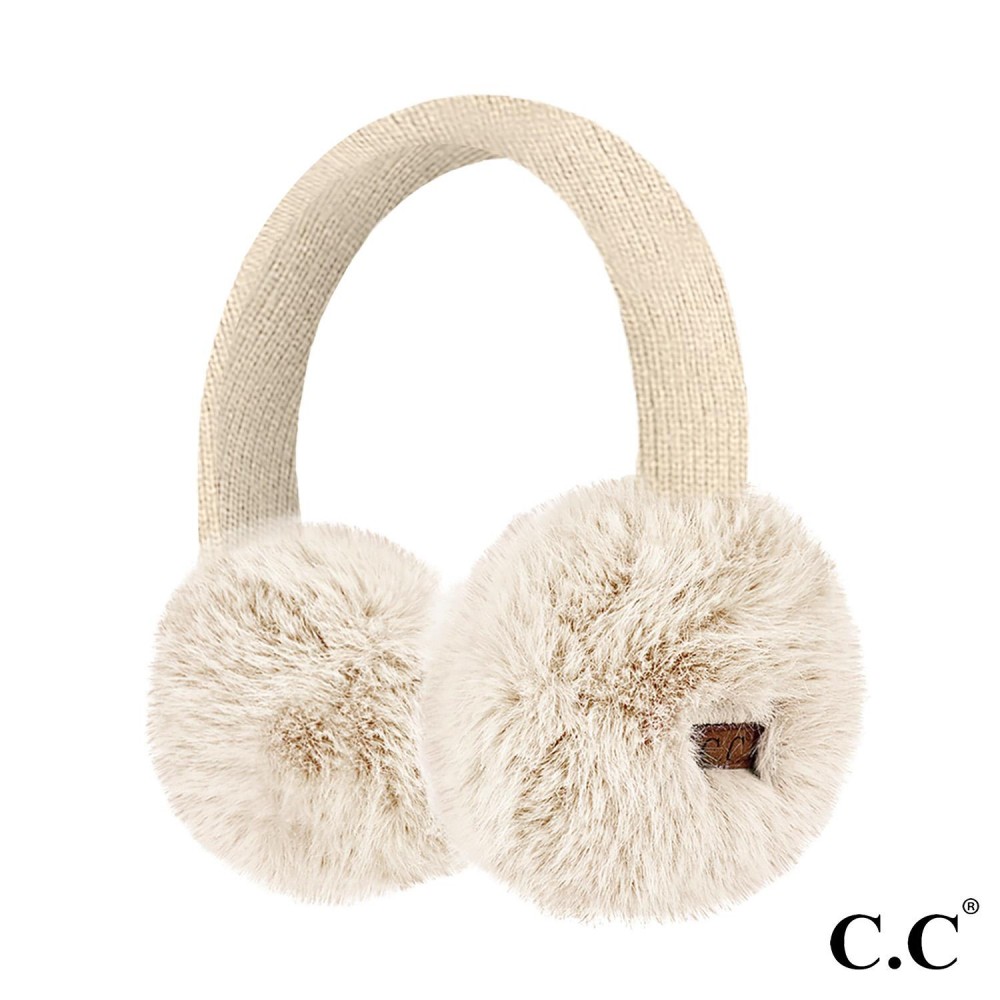 C.C EMS0155 Faux Mink Fur Knitted Earmuffs - One Size Fits Most - Adjustable Band - 100% Polyester view 2