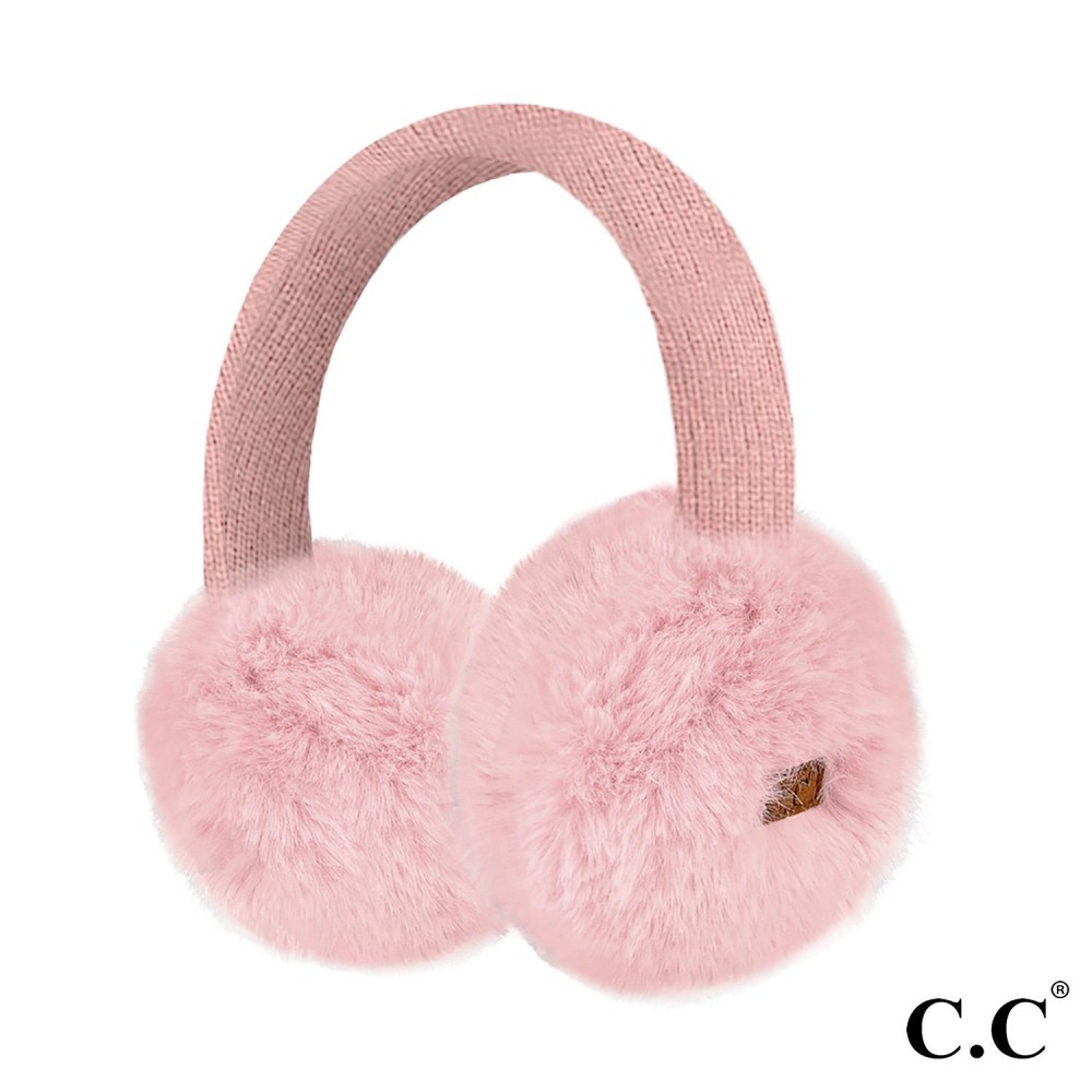 C.C EMS0155 Faux Mink Fur Knitted Earmuffs - One Size Fits Most - Adjustable Band - 100% Polyester view 2
