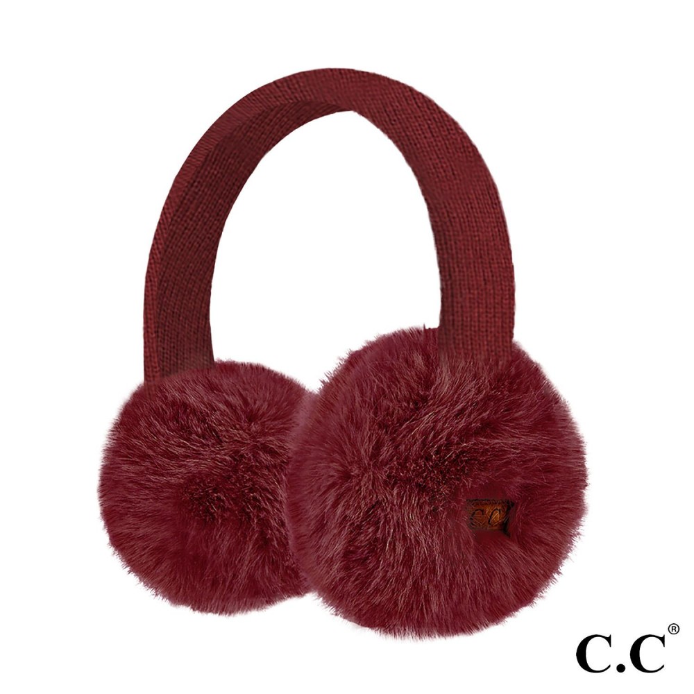 C.C EMS0155 Faux Mink Fur Knitted Earmuffs - One Size Fits Most - Adjustable Band - 100% Polyester view 2
