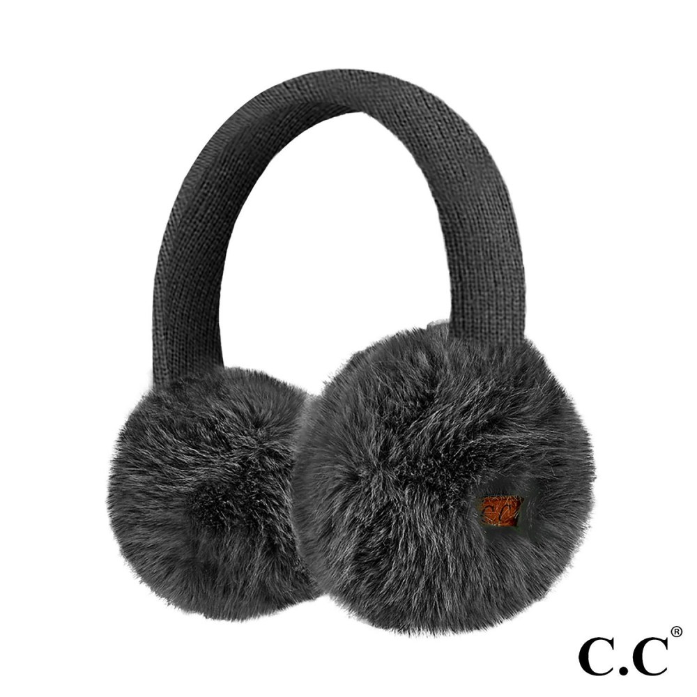 C.C EMS0155 Faux Mink Fur Knitted Earmuffs - One Size Fits Most - Adjustable Band - 100% Polyester view 2