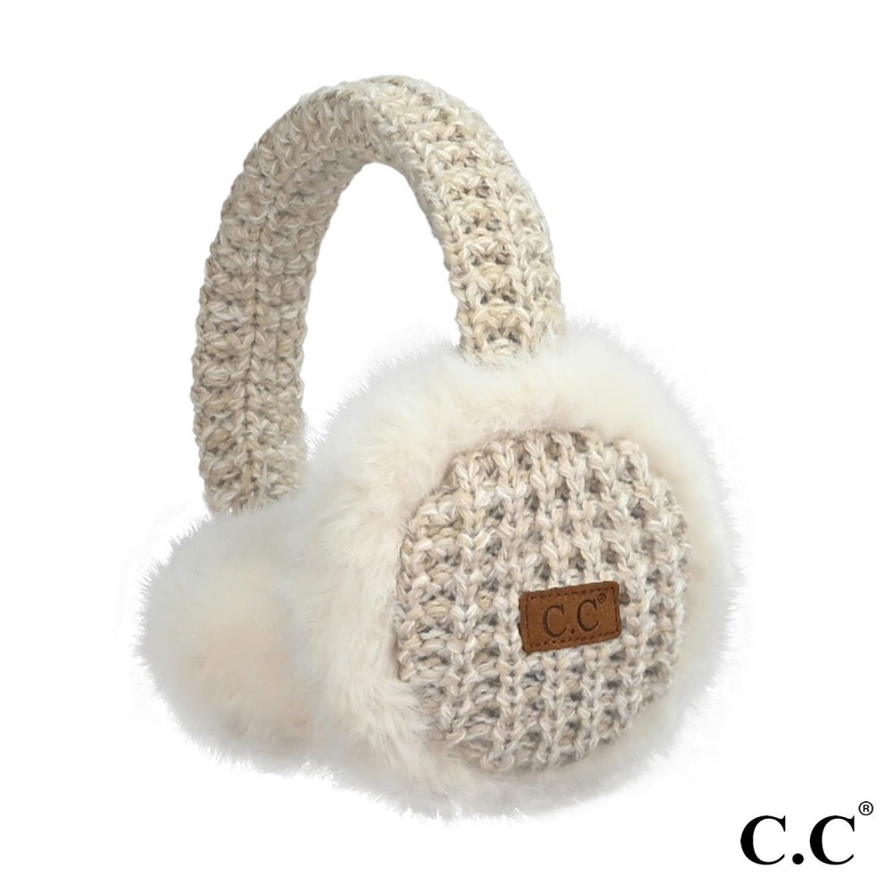 C.C EMS4495 Heather Knitted Faux Fur Earmuff - One Size Fits Most - Adjustable Band - 70% Acrylic 30% Polyester view 2